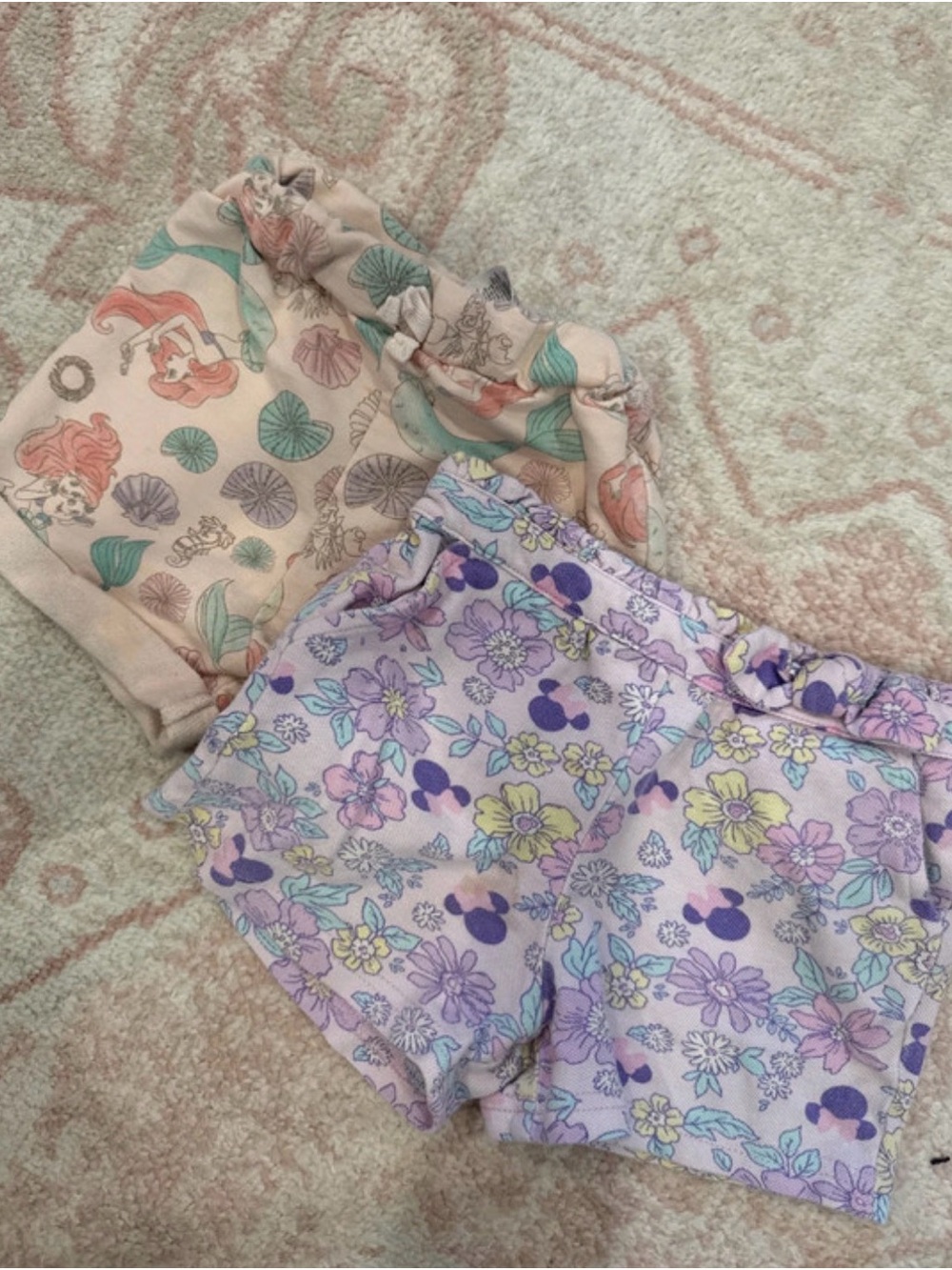 Disney Girls Floral & Mermaid Print Shorts - Purple & Peach